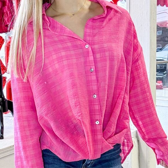 New In Textured Pink Twist Shirt Women’s Large - Picture 1 of 4